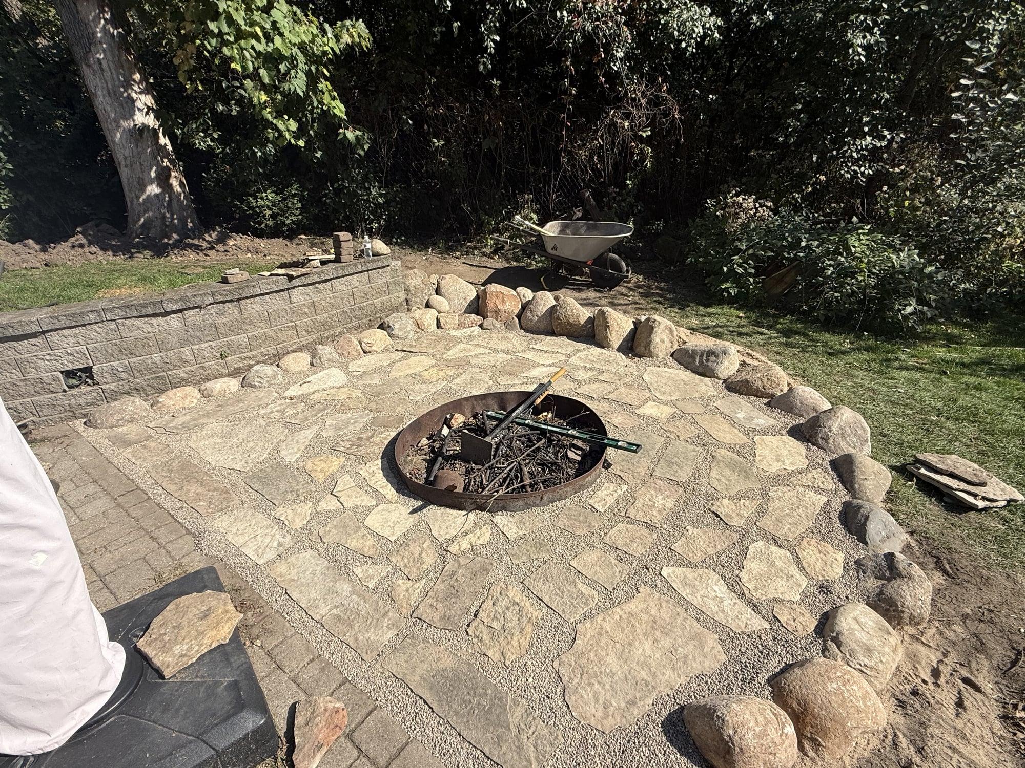 Stone paver patio with fire pit
